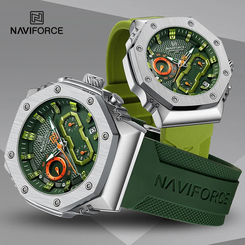 Naviforce novos amantes do esporte relógios banda de silicone macio quartzo calendário cronógrafo relógio casual Marculino e femenino resistente à prova dágua casal relógio de pulso